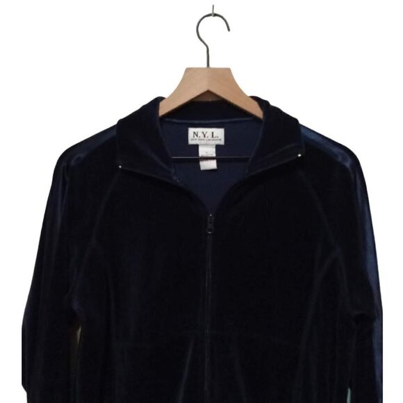 New York Laundry Navy Velour Long Sleeve Collared Track Style Jacket Sz L - Picture 3 of 7